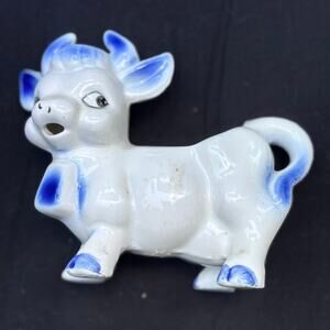 Vintage Ceramic Blue Cow Creamer Cottage Kitschy Retro